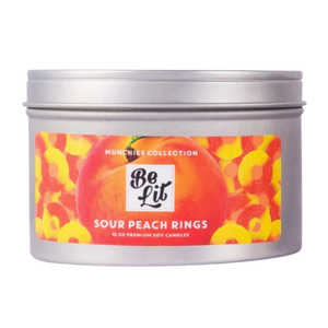 Be Lit Munchies Collection 12oz Odor Eliminating Terpene Candle, Sour Peach Rings