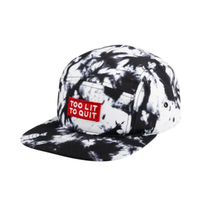 5-Panel Hat, "Be Lit Brand" In Acid Wash, "Too Lit To Quit" Patch