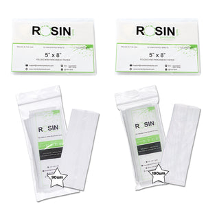 Rosin Tech Products Re-Up Bundle 2 - 100x Rosin Tech Products Pre-Folded & Pre-cut Parchment Paper 5" x 8" , Rosin Tech Products 1.25" x 3.25" Heat Press Filter Bags In 90u & 190u (50x of each)